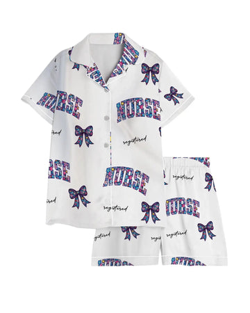 Registered Nurse Galaxy Glitter Bow Satin Pajama Set – presents for nurses