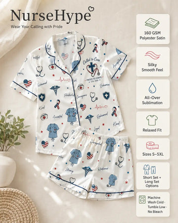 Called to Care Proud to Serve Nurse Satin Pajama Set – nurse pajama set