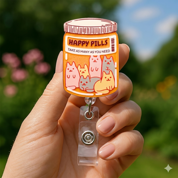 Happy Pills Cat Nurse Retractable Badge Holder – nurse badge reel