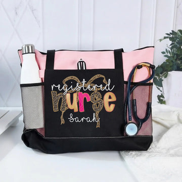 Leopard Bow Registered Nurse Personalized Tote Bag – nurse tote bag