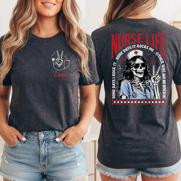 Nurse Life Skeleton Rocker Personalized Nurse T-Shirt – funny nurse shirt