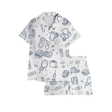 Nurse Medical Icons Line Art Satin Pajama Set – nurse pajama set