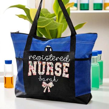 Personalized Floral Bow Registered Nurse Tote Bag – nurse tote bag