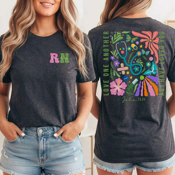 RN Christian Nurse Floral Front Back Nurse Shirt – registered nurse shirt