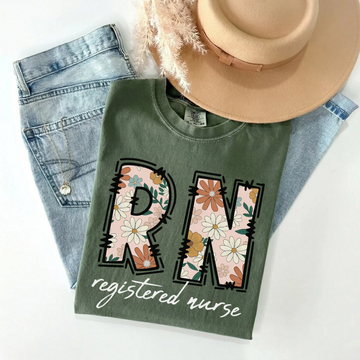 RN Registered Nurse Retro Floral Comfort Colors Tee – RN Nurse Shirt