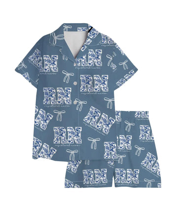 RN Registered Nurse Floral Satin Pajama Set – RN nurse pajama set