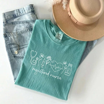 Registered Nurse Floral Icons Comfort Colors Tee – RN nurse shirt
