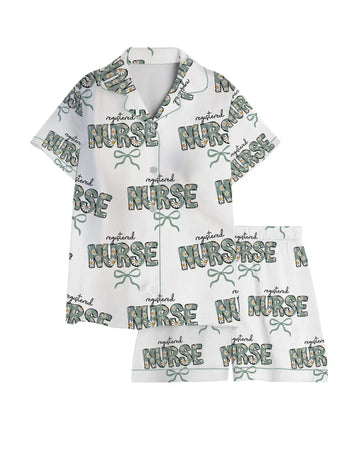 Registered Nurse Daisy Doodle Green Bow Satin Pajama Set – nurse pajama set