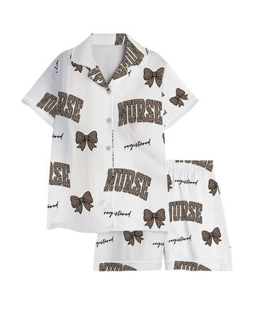 Registered Nurse Leopard Varsity Bow Satin Pajama Set – nurse pajama set