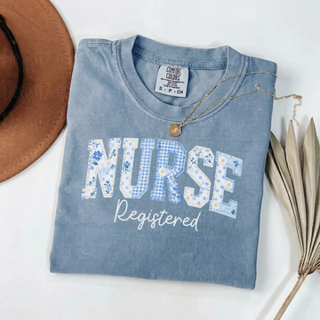 Registered Nurse Patchwork Floral Comfort Colors Tee – RN graduation gifts