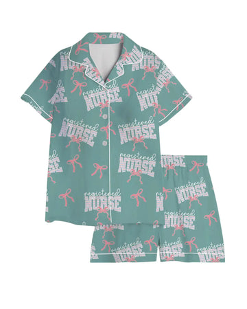 Registered Nurse Stripe Pink Bow Satin Pajama Set – nurse pajama set