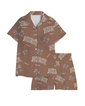 Registered Nurse Wildflower Bow Brown Satin Pajama Set – nurse pajama set