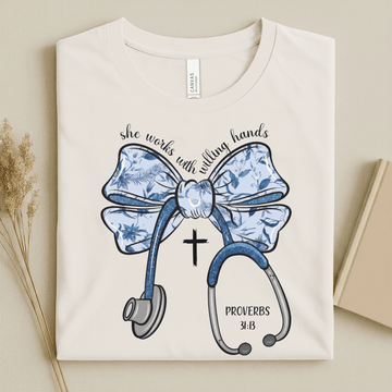 She Works with Willing Hands Christian Nurse Shirt – christian nurse shirt