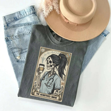 Registered Nurse Tarot Card Skeleton Comfort Colors Tee – funny nurse shirt