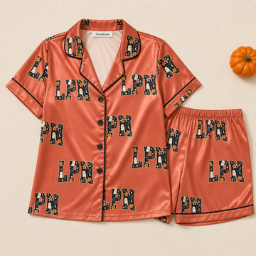 Terracotta Floral Ghost LPN Halloween Satin Pajama Set