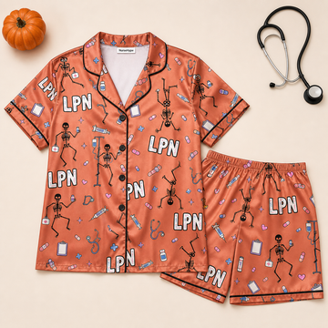 Dancing Skeleton LPN Halloween Satin Pajama Set