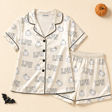Collegiate Ghost LPN Halloween Satin Pajama Set
