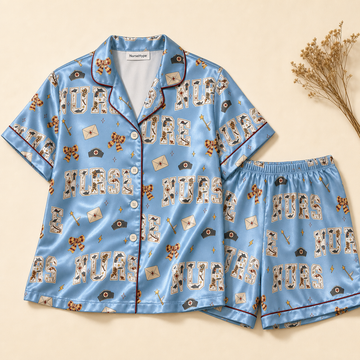 Wizard School Nurse Wand Satin Pajama Set - Short flat lay