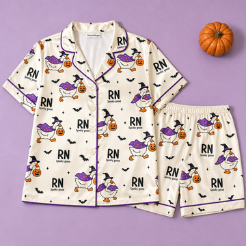 Spooky Goose RN Halloween Satin Pajama Set