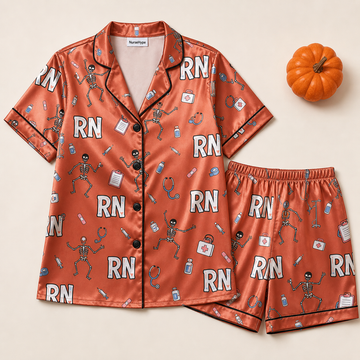 Dancing Skeleton RN Halloween Satin Pajama Set