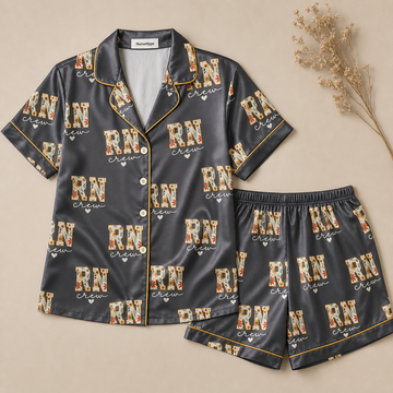 RN Crew Sunflower Floral Satin Pajama Set - Short flat lay
