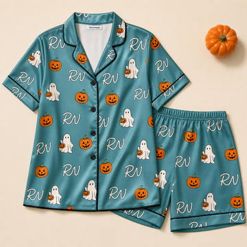 Teal Pumpkin Ghost RN Halloween Satin Pajama Set