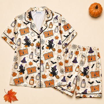 Witch Cat RN Halloween Satin Pajama Set
