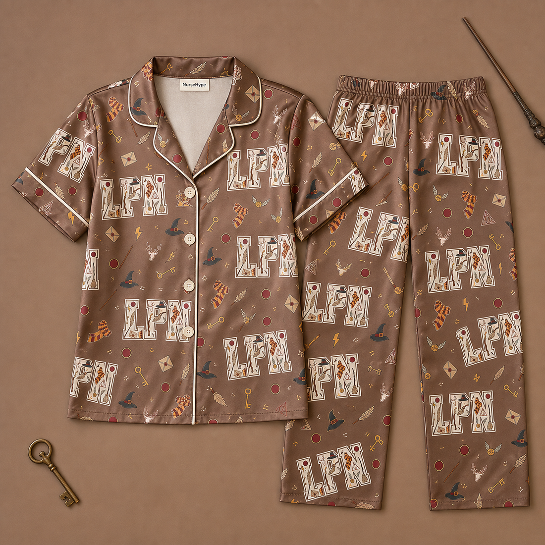 Magical LPN Wizard School Satin Pajama Set - Short flat lay