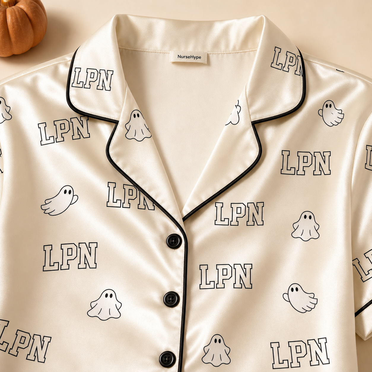 Collegiate Ghost LPN Halloween Satin Pajama Set