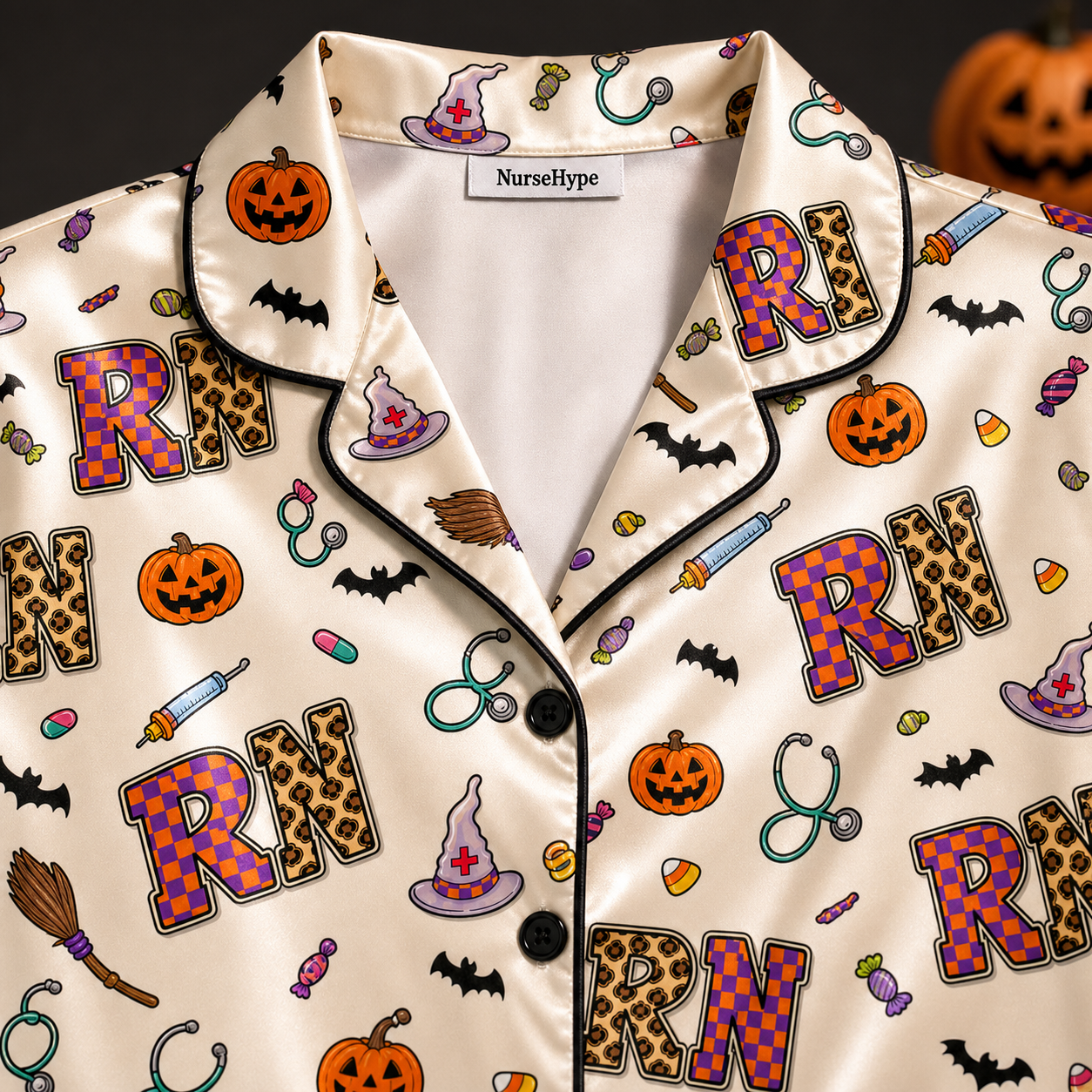 Leopard RN Halloween Candy Satin Pajama Set