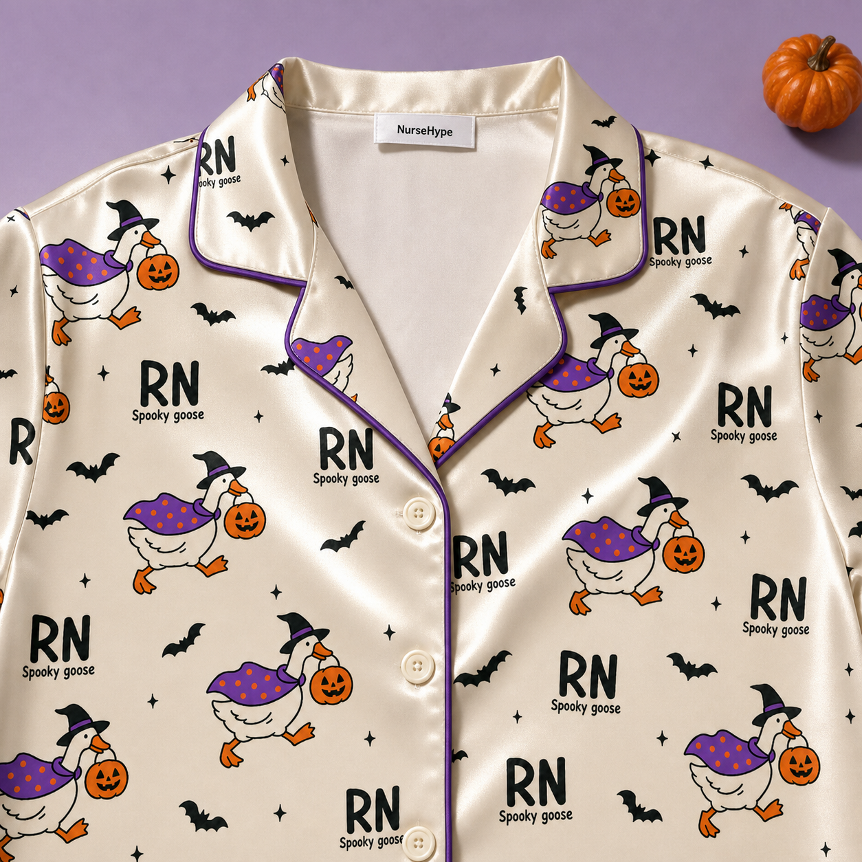 Spooky Goose RN Halloween Satin Pajama Set