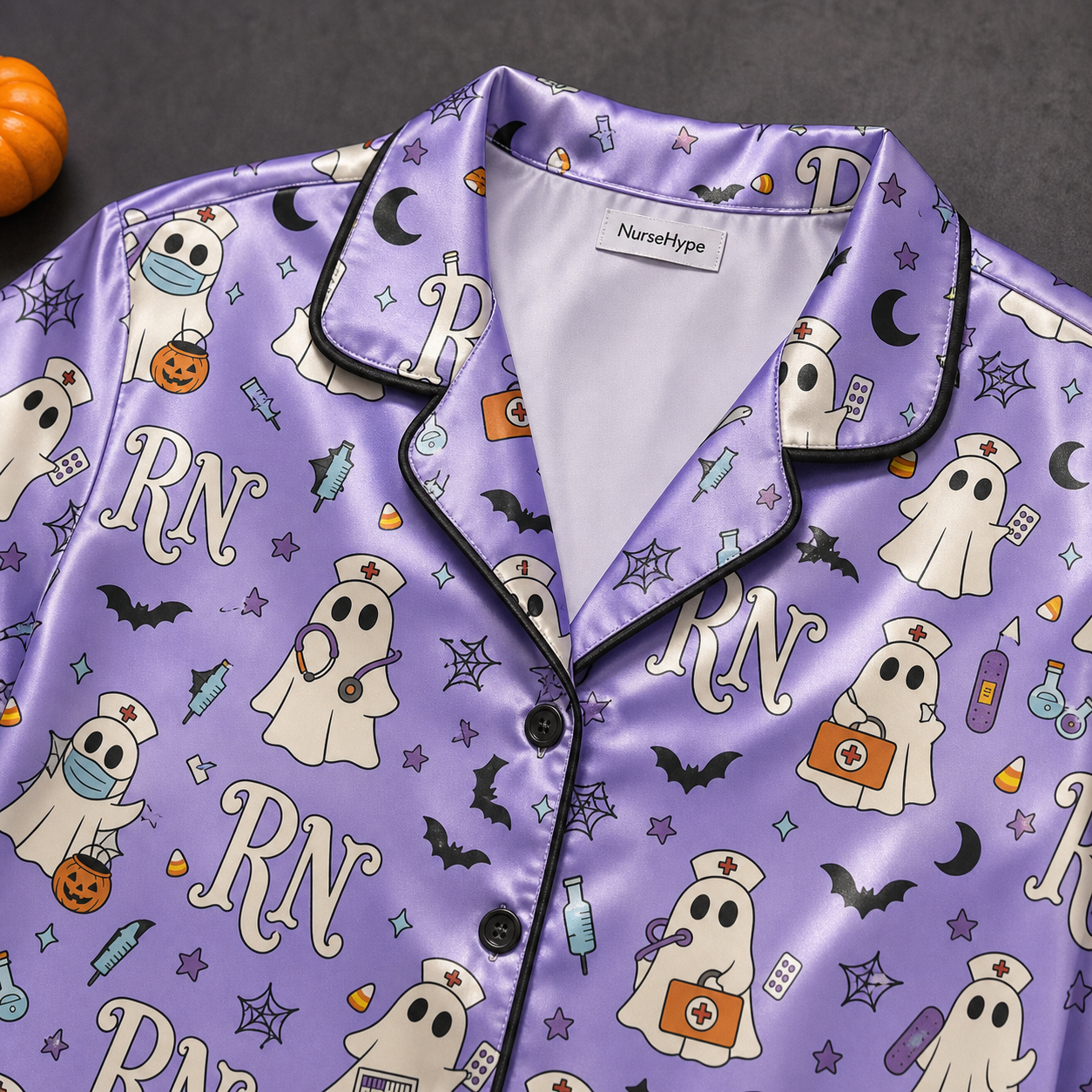 Lavender Ghost Nurse Trick-or-Treat Satin Pajama Set