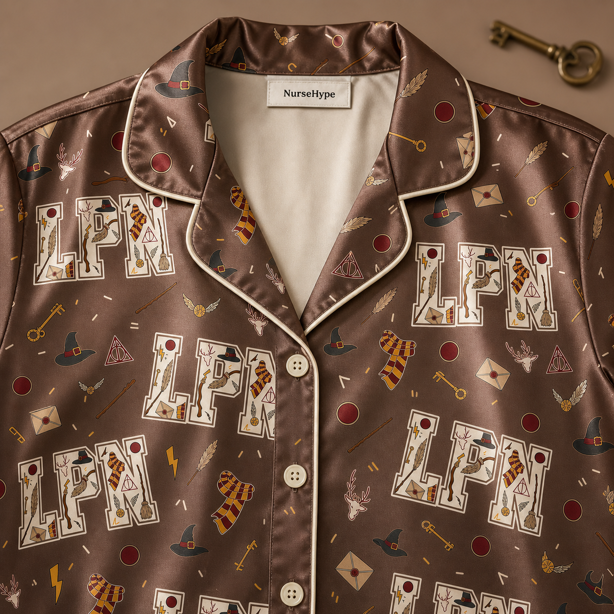 Magical LPN Wizard School Satin Pajama Set - Collar close up