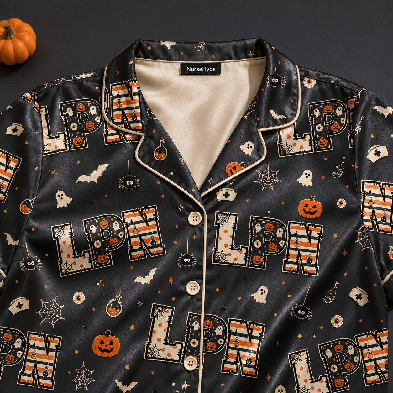 Black Spider Potion LPN Halloween Satin Pajama Set