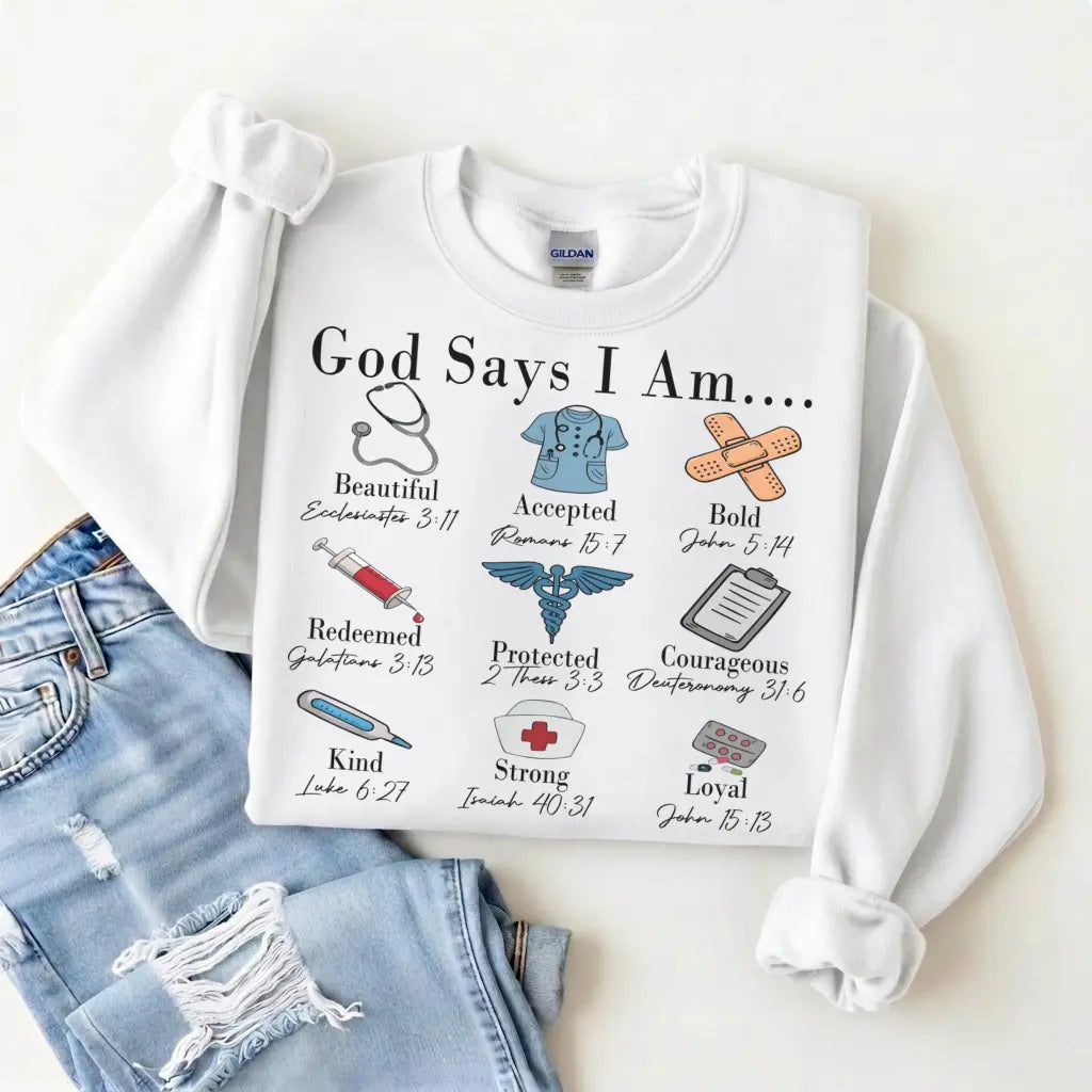 God Says I Am Nurse Bible Verse Nurse Sweatshirt