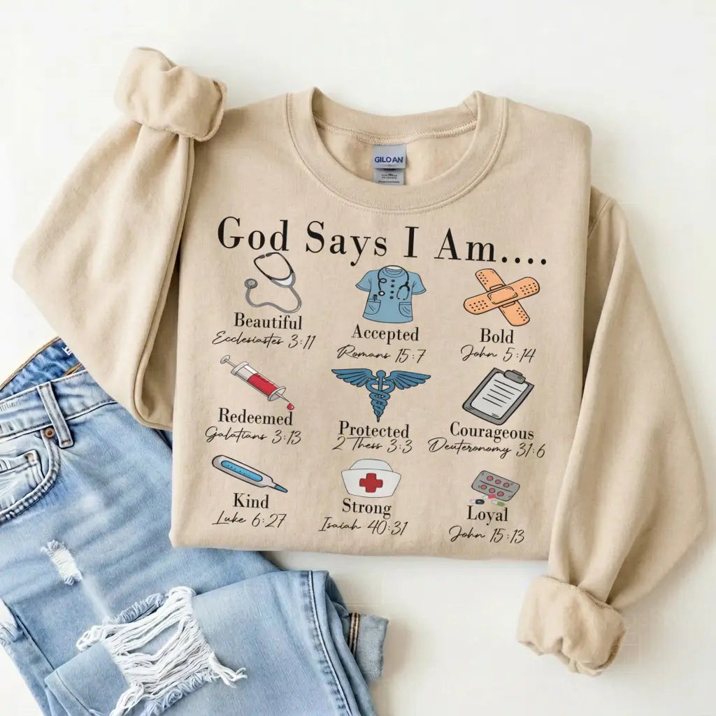 God Says I Am Nurse Bible Verse Nurse Sweatshirt