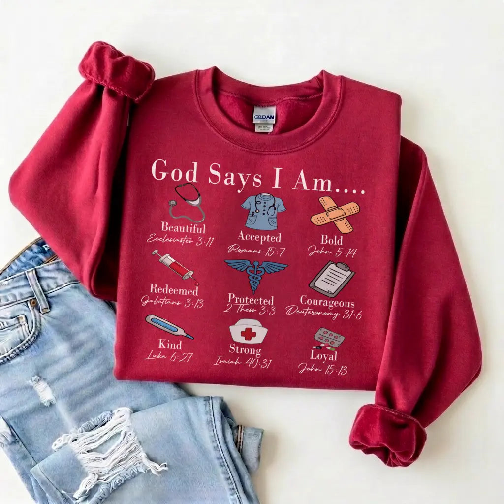 God Says I Am Nurse Bible Verse Nurse Sweatshirt