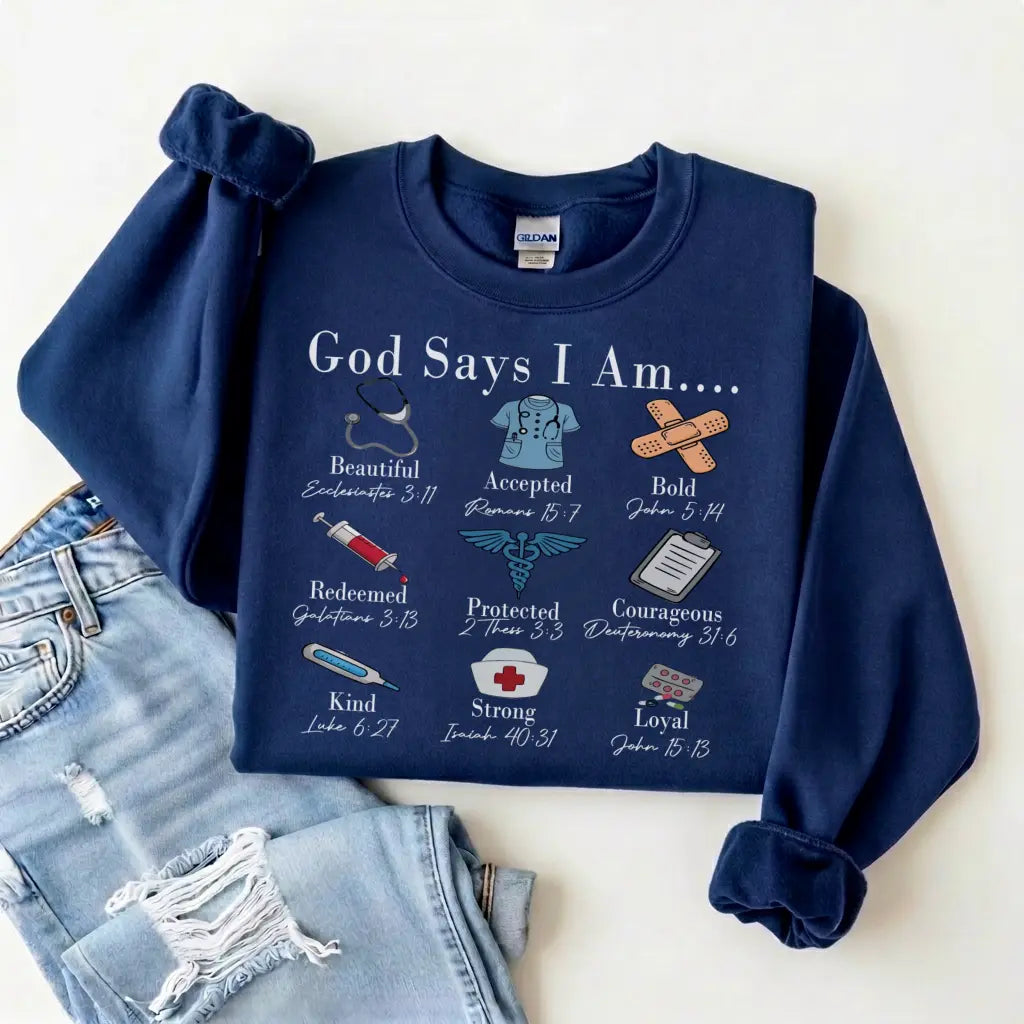 God Says I Am Nurse Bible Verse Nurse Sweatshirt