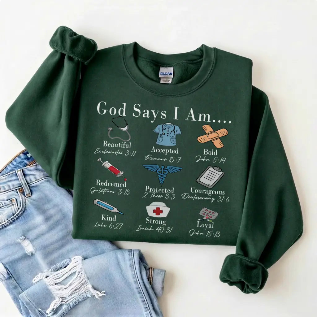 God Says I Am Nurse Bible Verse Nurse Sweatshirt