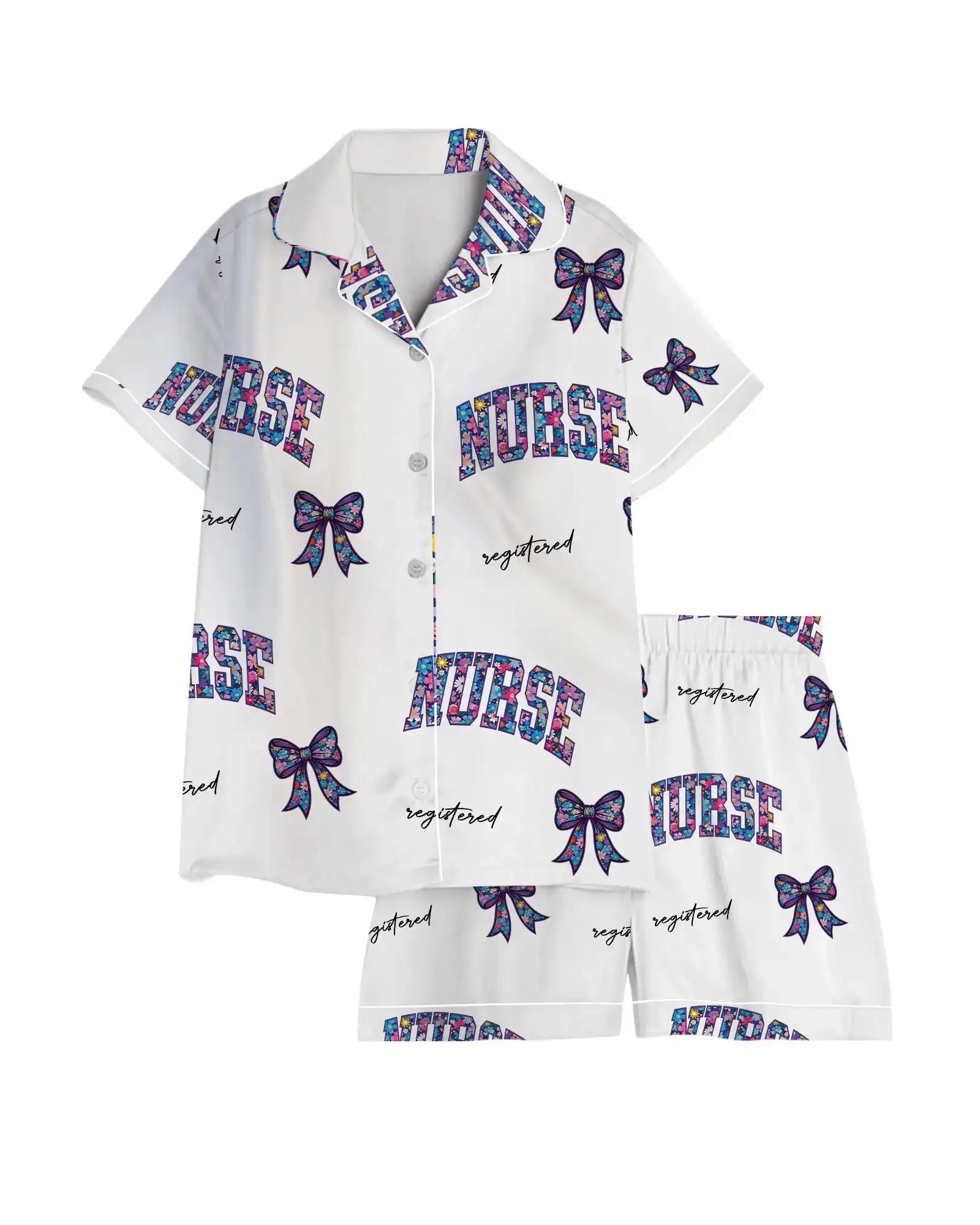 Registered Nurse Galaxy Glitter Bow Satin Pajama Set