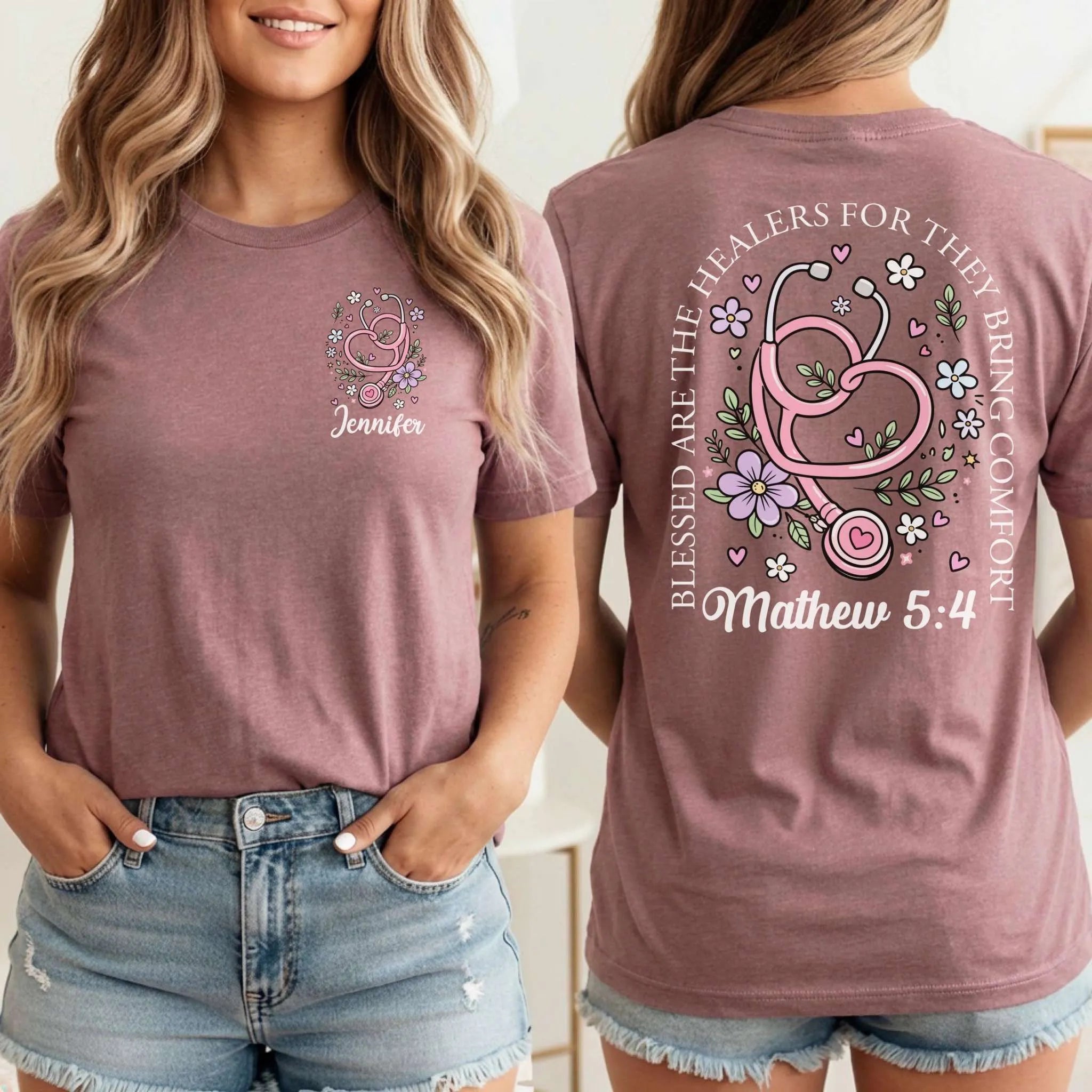 Blessed Are The Healers Floral Custom Nurse T-Shirt