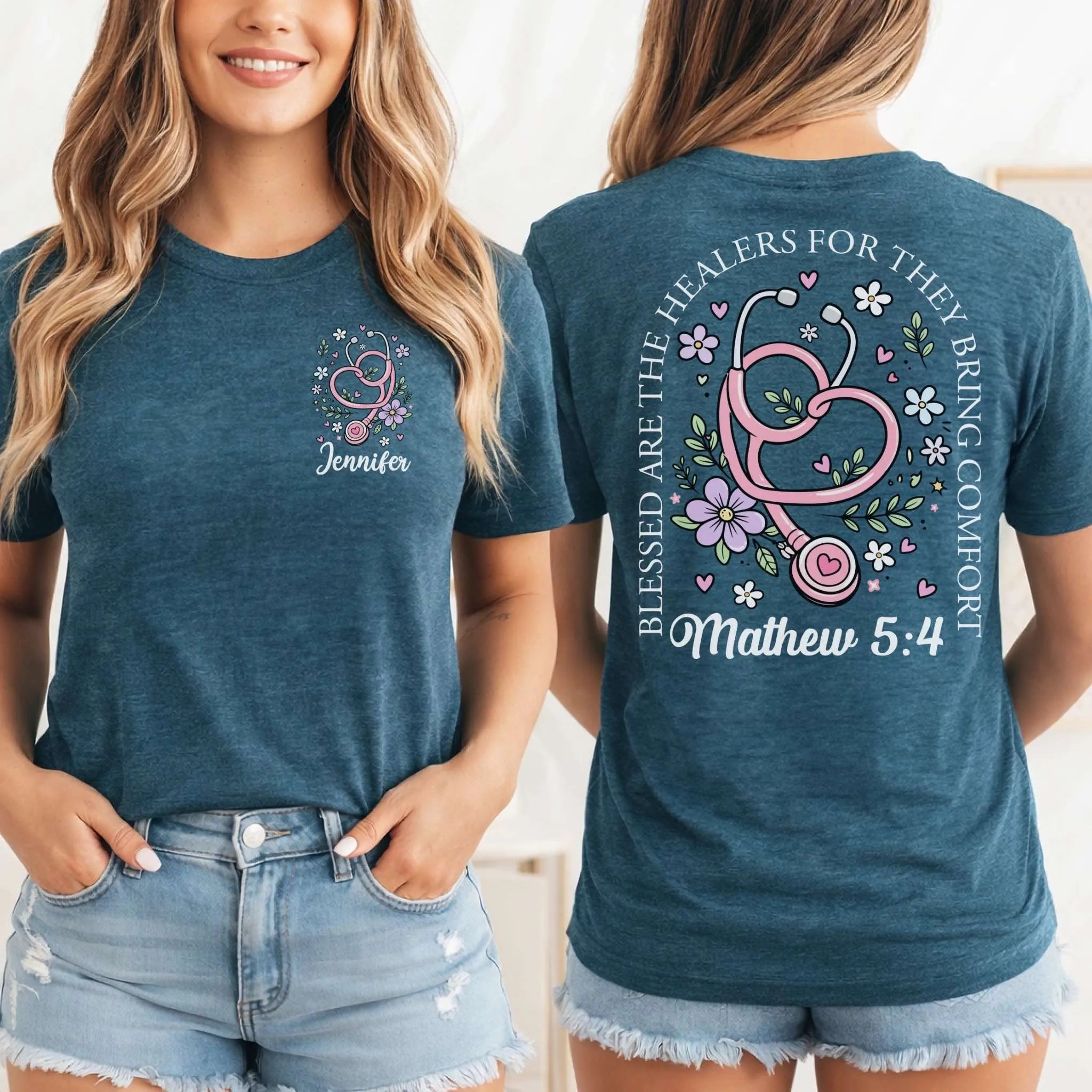 Blessed Are The Healers Floral Custom Nurse T-Shirt