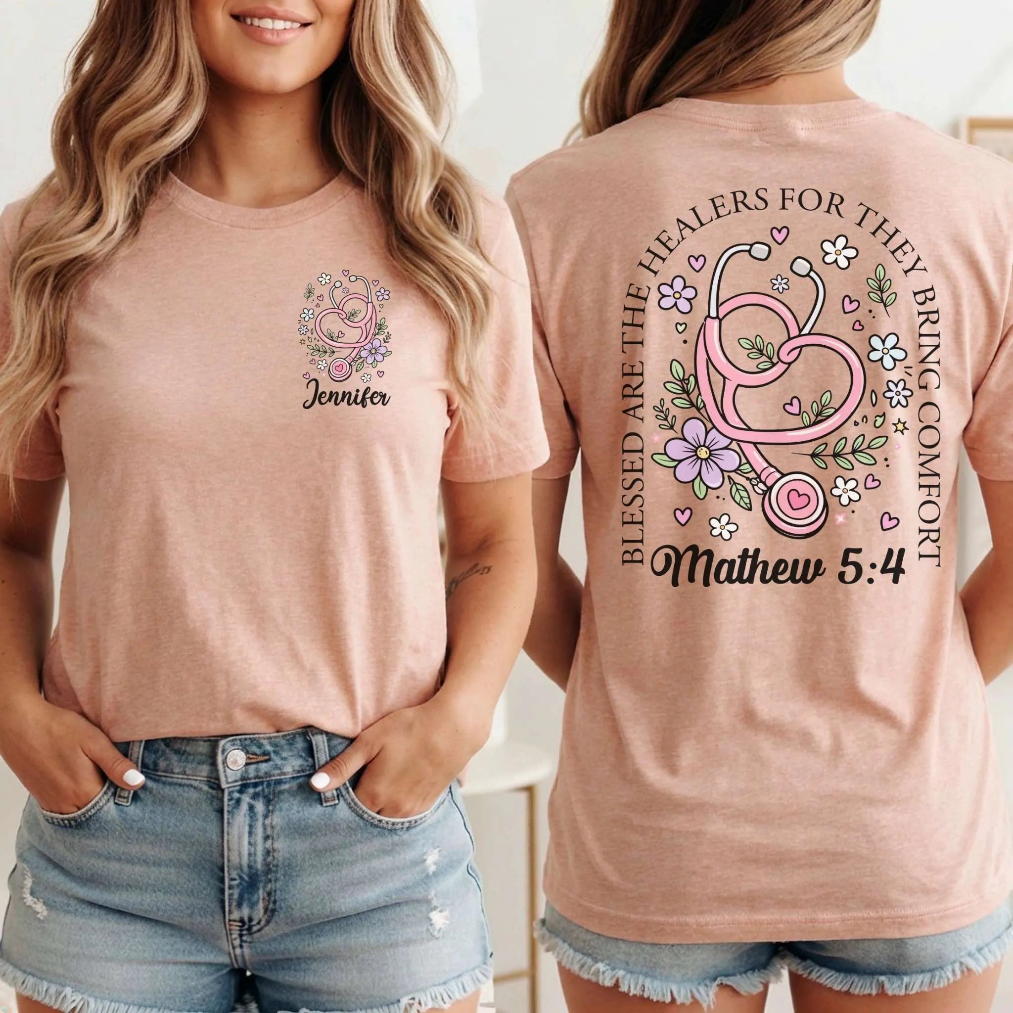 Blessed Are The Healers Floral Custom Nurse T-Shirt