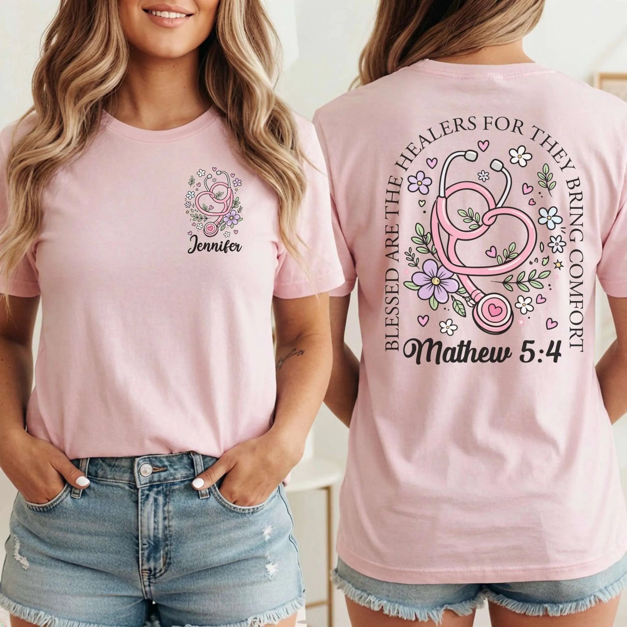Blessed Are The Healers Floral Custom Nurse T-Shirt