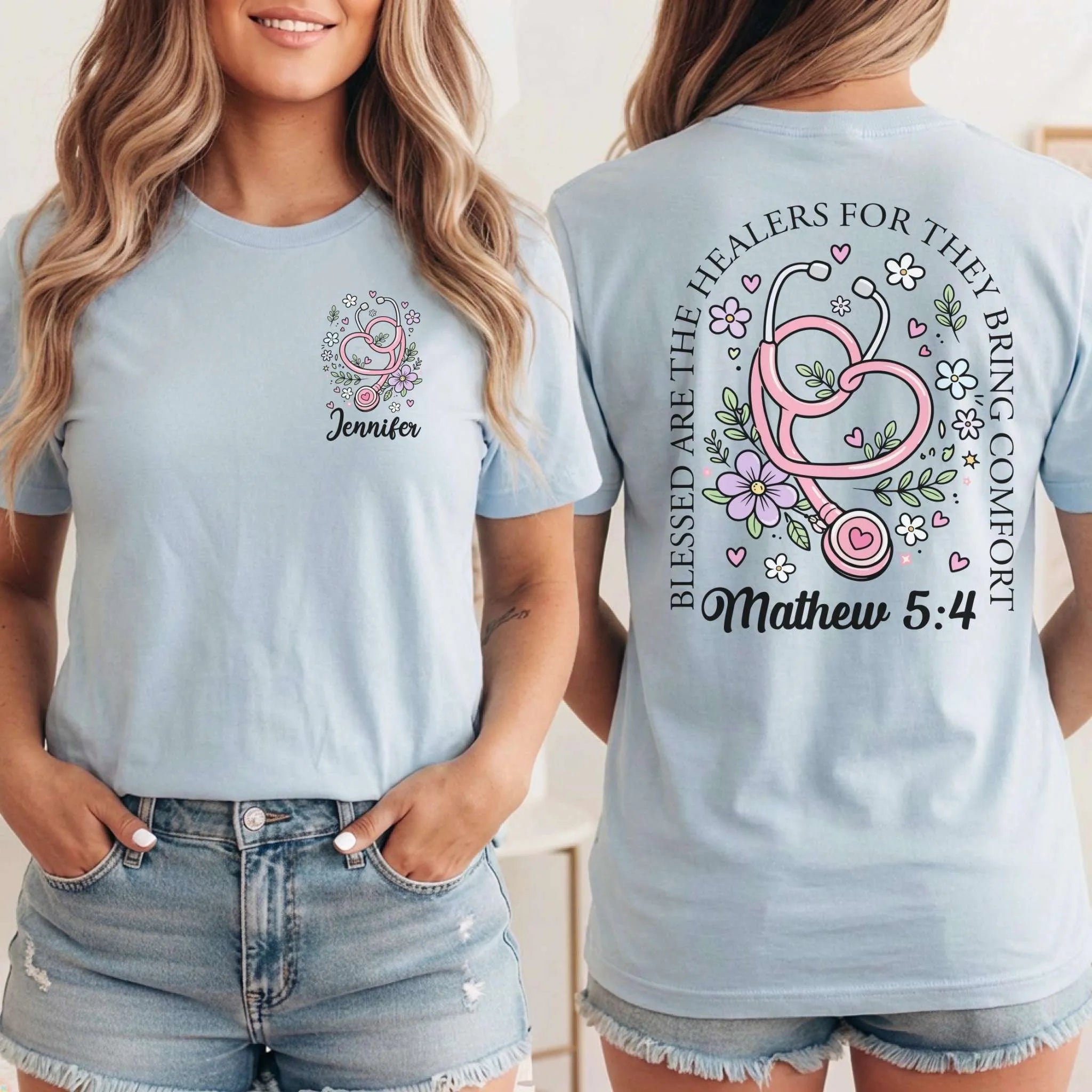 Blessed Are The Healers Floral Custom Nurse T-Shirt