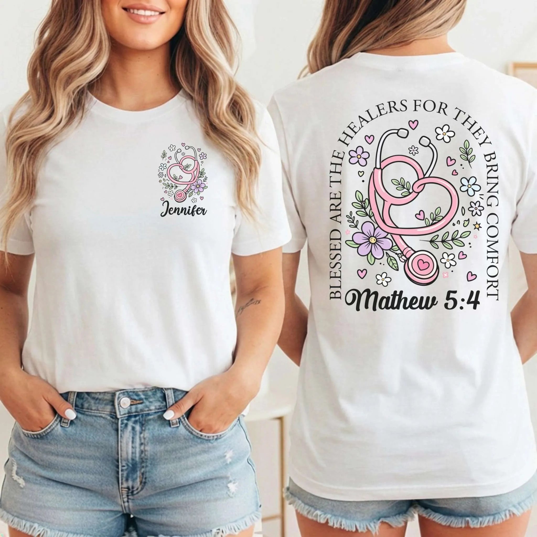 Blessed Are The Healers Floral Custom Nurse T-Shirt