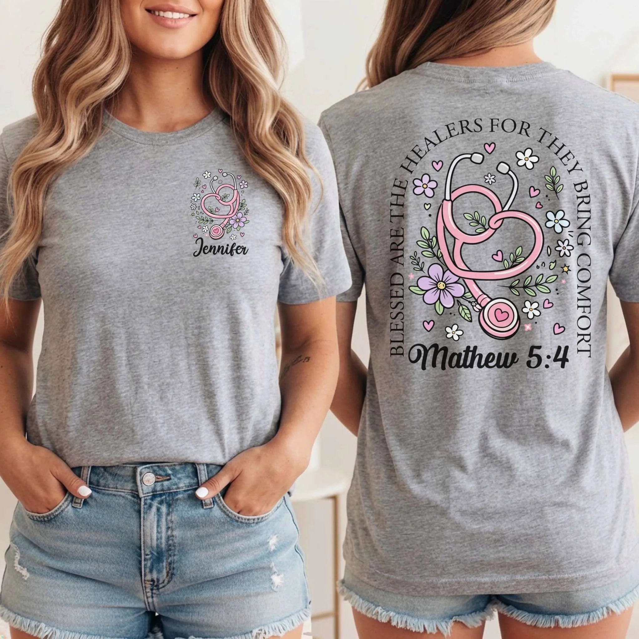 Blessed Are The Healers Floral Custom Nurse T-Shirt