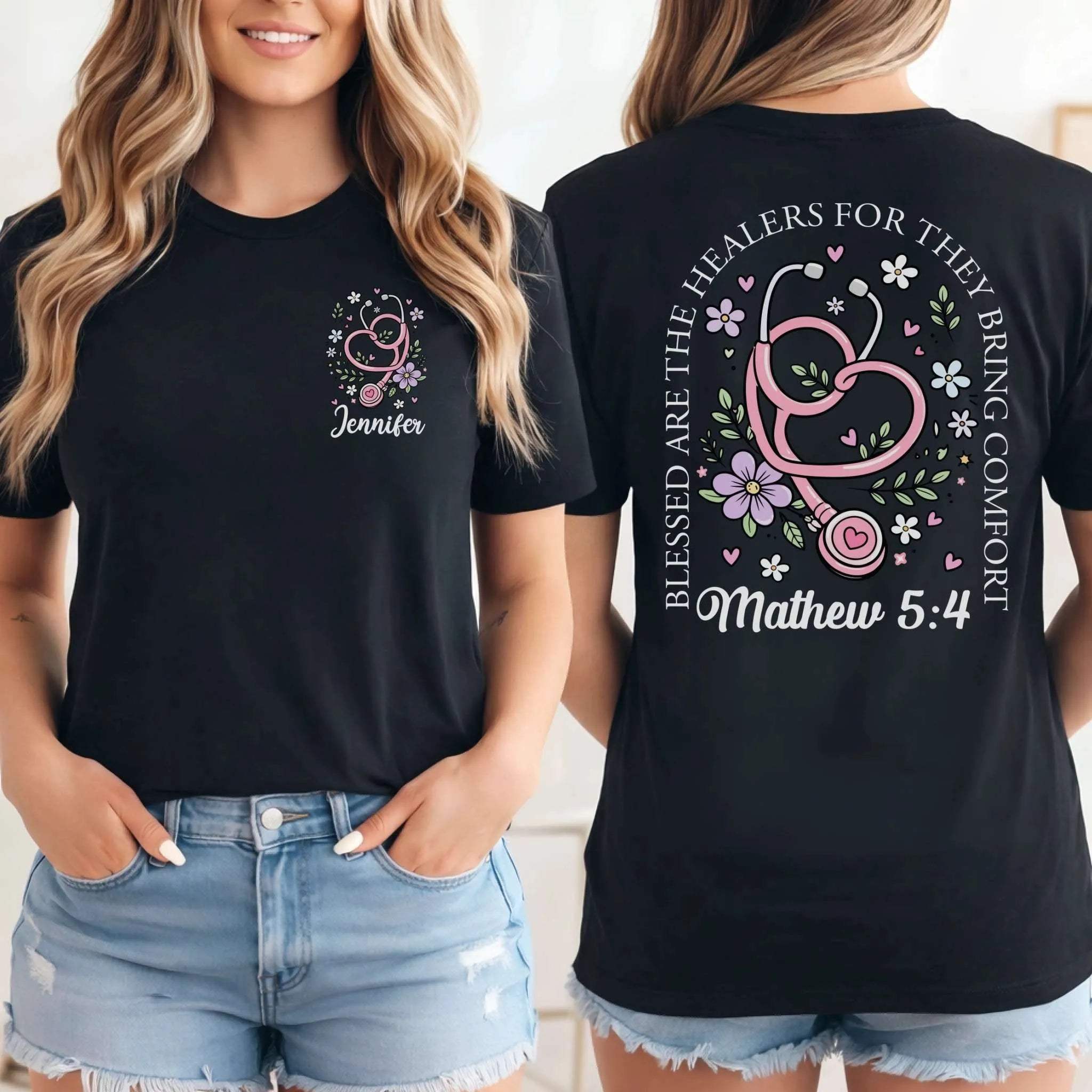 Blessed Are The Healers Floral Custom Nurse T-Shirt