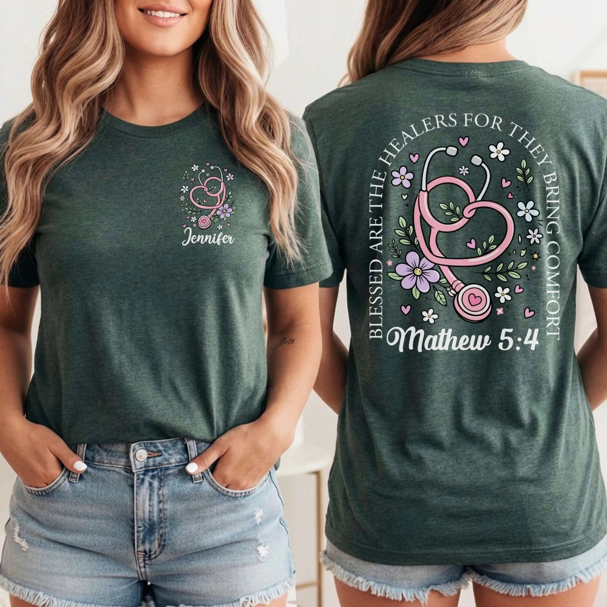 Blessed Are The Healers Floral Custom Nurse T-Shirt