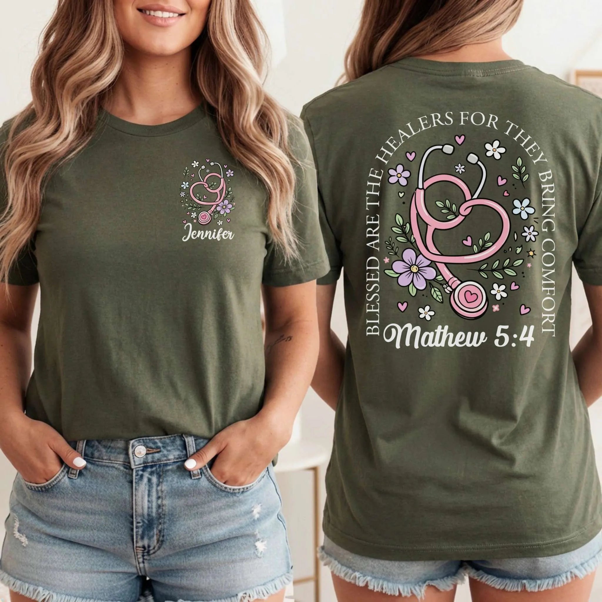 Blessed Are The Healers Floral Custom Nurse T-Shirt